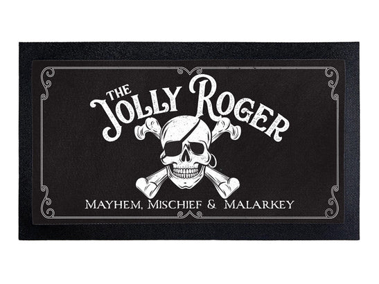 The Jolly Roger. Mayhem, Mischief and Malarkey bar runner.