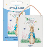 Beatrix Potter Peter Rabbit watching butterflies metal dangler sign