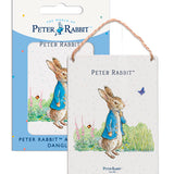 Beatrix Potter Peter Rabbit being thoughtful metal dangler sign
