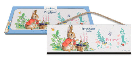 Beatrix Potter Peter Rabbit Flopsy eating blackberries hanging wooden sign