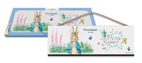 Beatrix Potter Peter Rabbit watching butterflies metal wall sign
