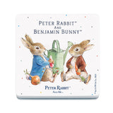 Beatrix Potter Peter Rabbit Benjamin Bunny sitting melamine coaster