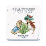 Beatrix Potter Peter Rabbit Benjamin Bunny eating lettuce melamine coaster