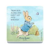 Beatrix Potter Peter Rabbit now run along melamine coaster