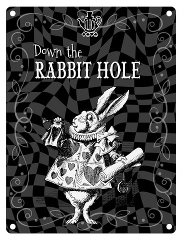 Alice in wonderland Down the Rabbit Hole metal wall sign 