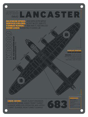 Lancaster Bomber -technical metal sign