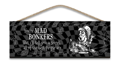 Alice in wonderland mad bonkers metal wall sign 