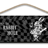 Alice in wonderland Down the Rabbit Hole wooden hanging wall sign 
