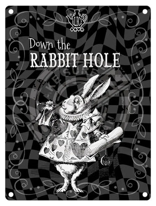 Alice in wonderland Down the Rabbit Hole metal wall sign 