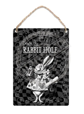 Alice in wonderland Down the Rabbit Hole metal wall sign 