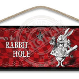 Alice in wonderland Down the Rabbit Hole hanging wooden wall sign 