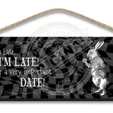 Alice in wonderland I'm Late I'm Late hanging wooden wall sign 