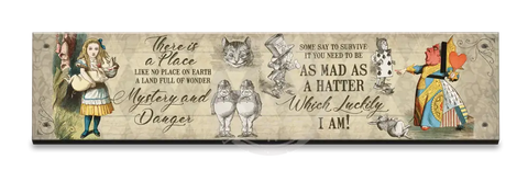 Alice In Wonderland - Mad As A Hatter Small Wood Sign 330 X 75Mm Metal Signs