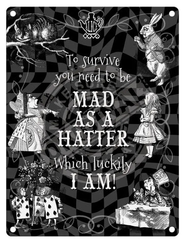 Alice in wonderland Mad as a hatter metal wall sign 