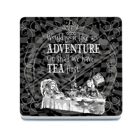 Alice in wonderland adventure or tea first metal wall sign 