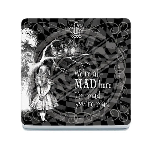 Alice in wonderland we're all mad Cheshire cat metal wall sign 