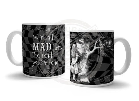 Alice in wonderland we're all mad Cheshire cat metal wall sign 