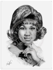 Aretha Franklin illustration by Chris Burns metal sign