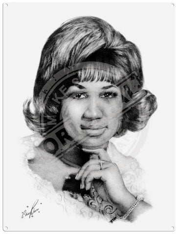 Aretha Franklin illustration by Chris Burns metal sign