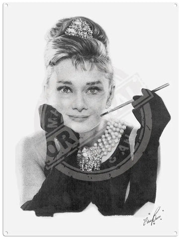 Audrey Hepburn illustration by Chris Burns metal sign