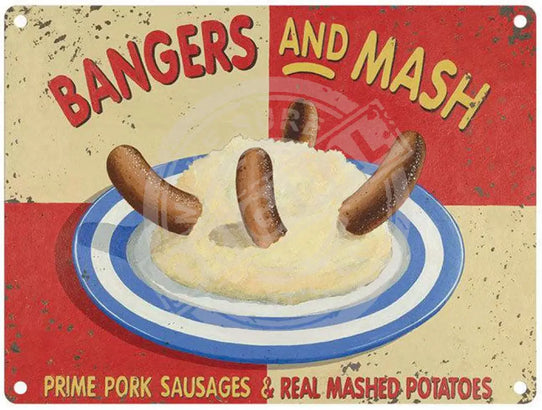 Bangers and Mash metal sign