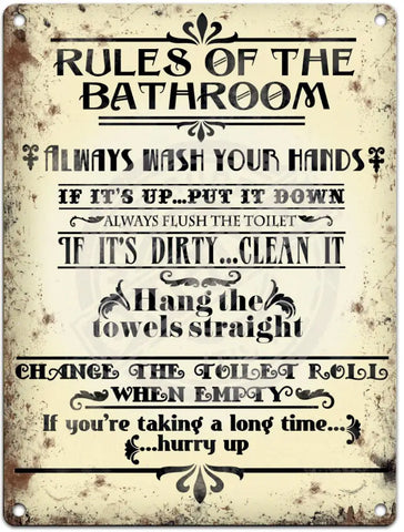 Bathroom Rules Metal Signs