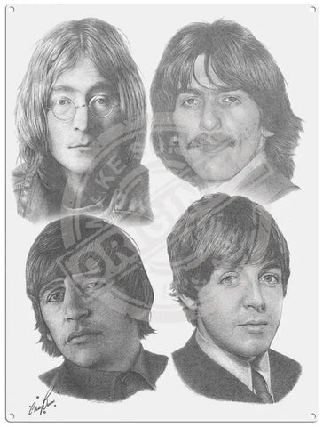 Beatles Fab Four illustration metal sign