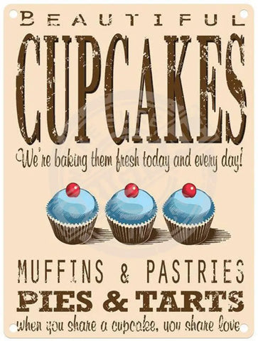 Cupcakes muffins and pastries metal sign