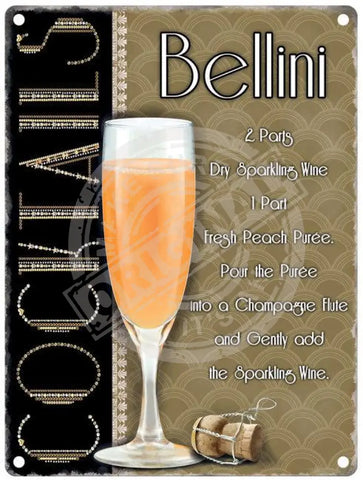 Bellini cocktail recipe sign