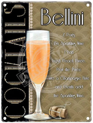 Bellini cocktail recipe sign