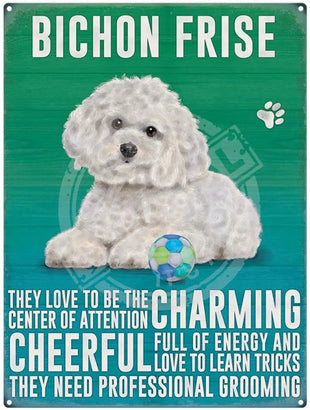 Bichon Frise characteristics metal sign