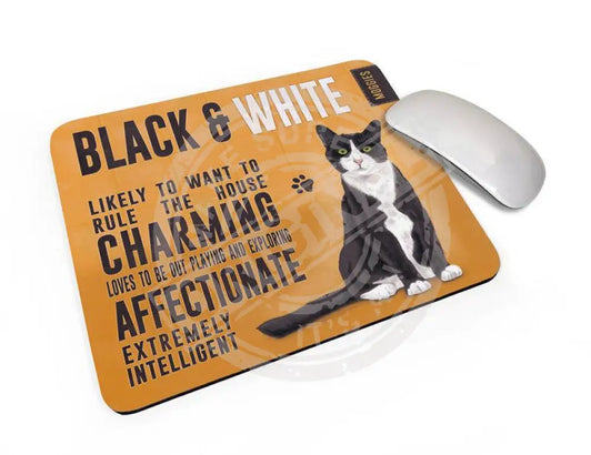 Black and White Cat characteristics mouse mat.