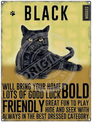 Black Cat characteristics metal sign