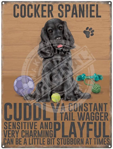 Black Cocker Spaniel characteristics metal sign