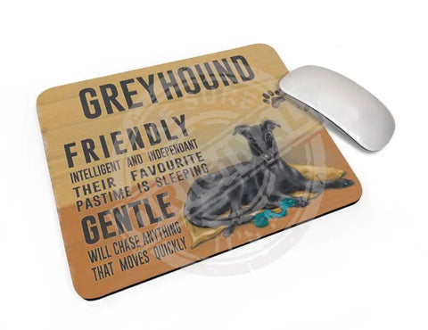 Black Greyhound Dog characteristics mouse mat.