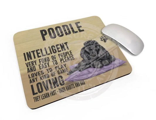 Black Poodle dog characteristics mouse mat.