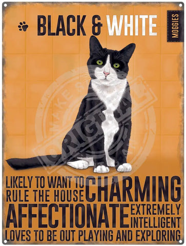 Black and White Cat characteristics metal sign