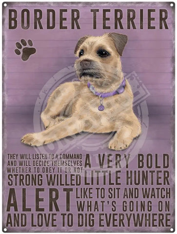 Border Terrier characteristics metal sign