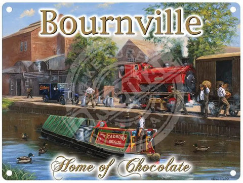 Bourneville Chocolate metal sign. Train and Barge by Kevin Walsh