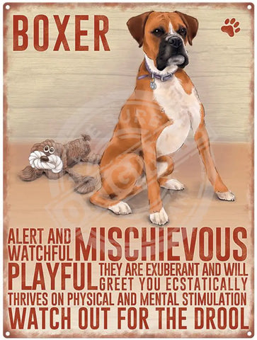 Boxer dog characteristics metal sign