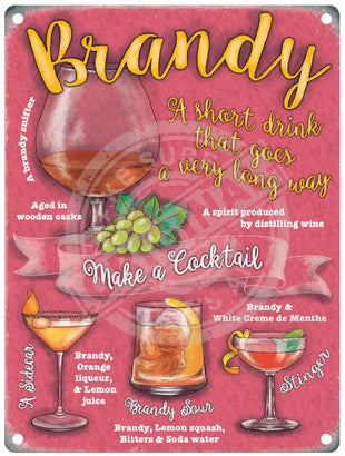 Brandy cocktail recipes metal sign