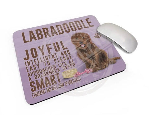 Brown Labradoodle Dog characteristics mouse mat.