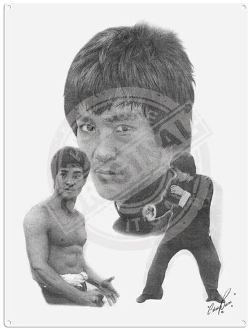 Bruce Lee illustration by Chris Burns metal sign