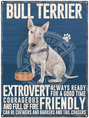 Bull Terrier dog characteristics metal sign