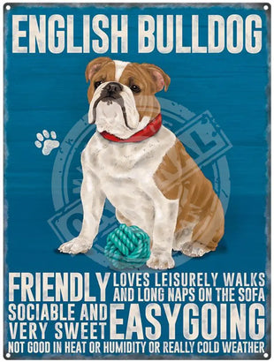 English Bulldog characteristics metal sign