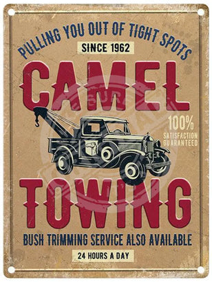 Camel Towing and bush trimmimg metal sign