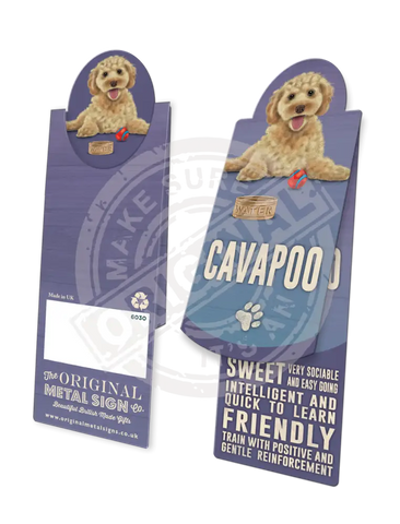 Cavapoo dog characteristics metal sign