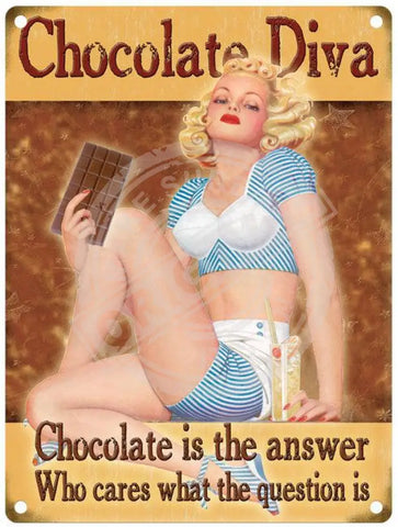 Chocolate Diva girl vintage metal sign