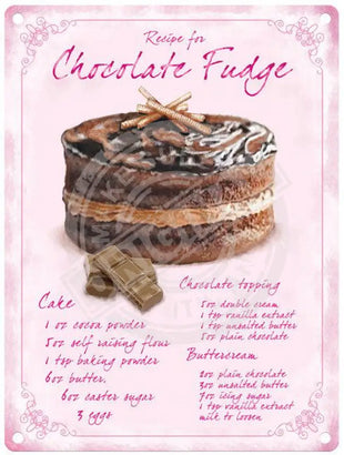 Recipe for Chocolate Fudge Cake sign