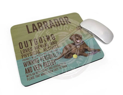 Chocolate Labrador Dog characteristics mouse mat.